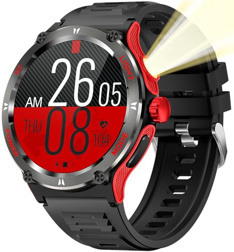 findtime Smartwatch Kompass Militär Uhr, Robust Smart Watch mit LED Taschenlampe Telefonfunktion 24H Herzfrequenz Outdoor Fitnessuhr für Android iOS