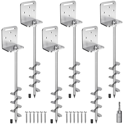 6 Pack 24 Ground Anchors Screw in Shed Earth Anchor Stakes Set with L Bracket Trampoline Anchor 20MM Spiral Swingset Anchors for Swing Set, Fence, Tent, Mobile Home, Canopy, Carport, Playset
