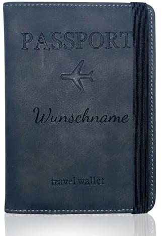 Generisch Reisepasshülle Personalisiert mit Wunschnamen - Reiseorganizer mit RFID-Schutz - Travel Wallet aus PU-Leder für Flugtickets, Reisepass, Impfpass, EC-Karten & Geld (Schwarz)