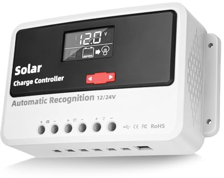 diymore 30A Solar Laderegler 12V/24V/48V Solar Ladegerät Controller, Solarpanel Batterie Intelligente Solarregler PWM mit LCD Anzeige, Dual USB Port für Blei Säure Batterien Lithium-Batterien Geeignet