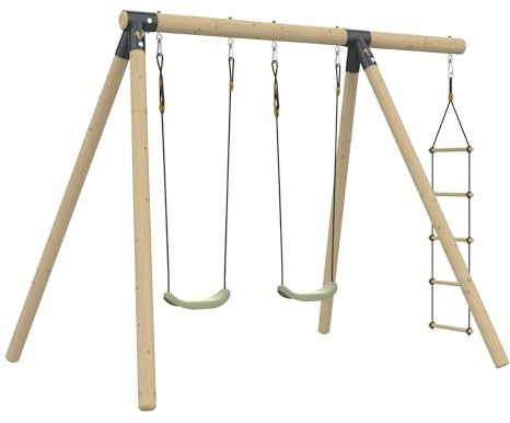 Portique AMANDIER 2 balançoires - échelle Corde - kit d'ancrage - Bois FSC® h190 cm