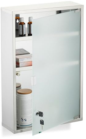 Relaxdays Medizinschrank, 3 Fächer, abschließbar, HBT: ca. 58x38x13cm, Edelstahl, Arzneischrank, Hausapotheke, Silber