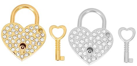DOITOOL Herz Vorhängeschloss 2 Stück Zinklegierung Mit Strass Minischloss Mit Schlüssel Kompakt Tragbar Für Koffer Schubladen Tagebücher Reise