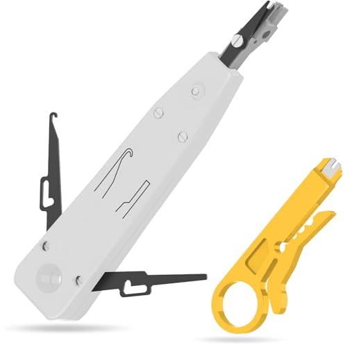Punch Down Tool, Ethernet Punchdown Tool for RJ45 Cat5/Cat6/Cat7, IDC Network Punch Down Tool for RJ45 Socket, Patch Panel, Telephone Line Termination, Wire Stripper Combo in White