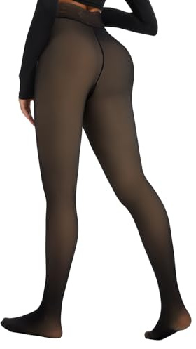 Tyusatu Fleece Lined Thermal Tights for Women, 230g Warm Fluffy Brown Tights skin colour that Look Sheer Winter Leggings Tummy Control Thick Stocking pantyhose