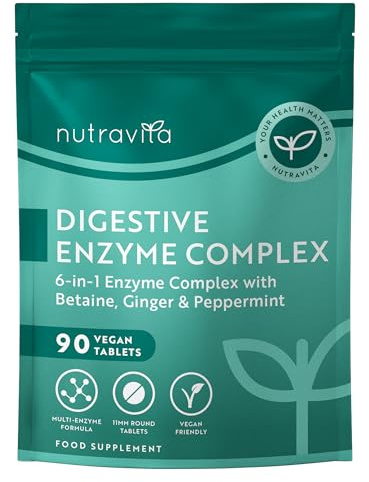 Nutravita Digestive Enzyme Supplements Complex, 90 Vegan Tablets with Amylase, Lactase, Lipase, Bromelain, Ginger & Peppermint, Digestive enzymes for 3 Months Supply