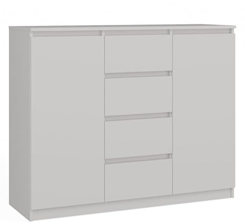 CDF Kommode Weiß 2 Türen 4 Schubladen Komode & Sideboards Schmal Schubladenkommode Sideboard 97 cm Hoch Wohnzimmer Komodenschrank 40x70x97 für Schlafzimmer Arbeitszimmer Flur Schubladenschrank