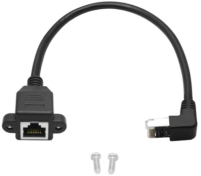 Cavo di prolunga Ethernet Cat6, 1FT, angolo di 90 gradi verso il basso, RJ45, maschio a femmina, montaggio a pannello ethernet con prolunga a vite, cavo schermato, compatibilità Cat5e, Cat5, per