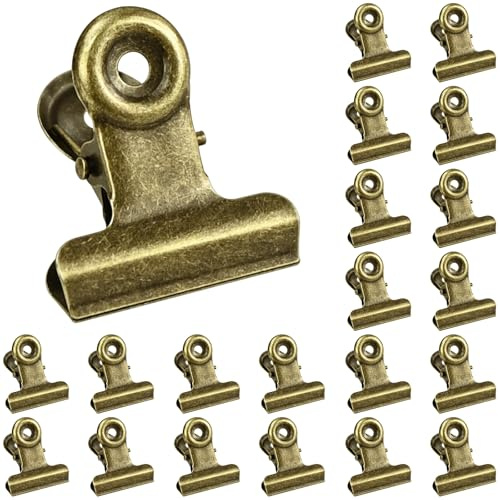 luckaide Kleine Bulldog Clips, 20 Stück 30MM Klammern Bronze Metall Scharnier Clips Datei Papierklammern Fotoklammern Buchklammer Dokumentenklammer Klemmbrett für Tags Taschen, Geschäfte, Hause