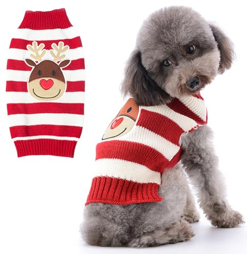 HTTDSLF Hundepullover Weihnachten Hund, Weihnachten Hund Pullover, Weihnachtspullover, Haustier Hundepulli Warm, Rentier Rollkragenpullover, Welpe Haustier Katze Winter Strickwaren Warme Kleidung