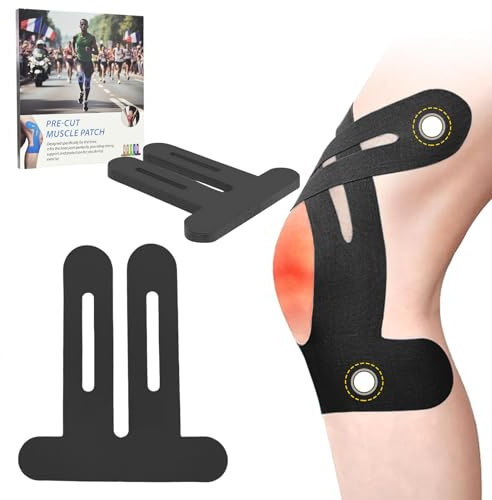 NEUJUS Knie Tape Vorgeschnitten 12 Stück Elastisch Hautfreundlich Schwarz | Hochelastisch & reißfest für optimale Bewegungsfreiheit beim Sport und in der Reha