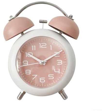 Vintage Twin Bell Metal Alarm Clock with Loud Ringing and No Snooze, Night Light Design, Non Ticking Quiet Analogue Desk Clock for Bedroom, Dormitory, Home or(Pink)