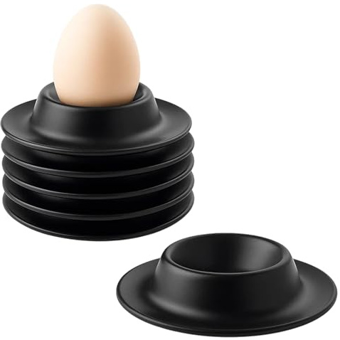 ZocRjvN Lot de 6 coquetiers noirs en faïence pour petit déjeuner, camping et pique-nique, robustes pour enfants et adultes
