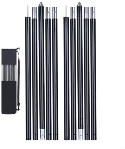 Tent Tarp Poles Set Of 2, Adjustable Aluminum Tarpaulin Poles, Waterproof Tent Pole, For Canopy Or Sunshade, For Camping, Picnic, Beach(black)