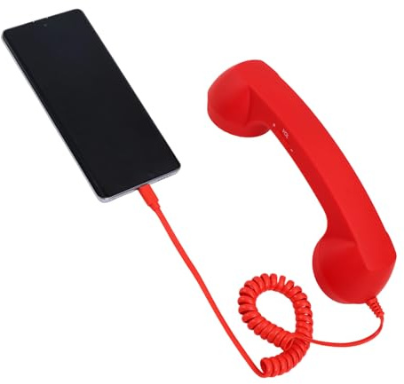 BTFO Retro Phone Handset for Iphone/Android, Type C Old School Cell Phone Receiver with Microphone & Speaker 90s Style Photos Prop for Mobile Phones (Red)