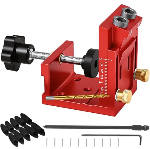7 Stück Pocket Hole Jig Set, Einstellbar Holzdübel Taschenloch Bohrschablone, Schräglöchern mit 2 x 9mm Bohren, Dübelhilfe Bohrlehre, Bohren von Taschenlöchern, Schräg Bohrhilfe für Holzbearbeitung