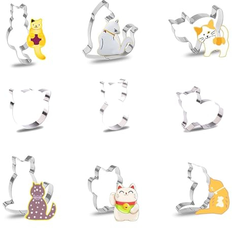 Juego de 8 cortadores de galletas en forma de gato, para galletas, decoración de pasteles y queso, cortador de galletas, apto para lavavajillas
