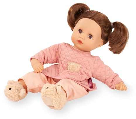 Götz 2620971 Muffin Bärig Puppe 33 cm Babypuppe braune Schlafaugen | 7-tlg, braune Haare, Weichkörper, für Kinder ab 3 Jahren, frisierbar, waschbares Haar, mit Schnuller und Ohrwärmern