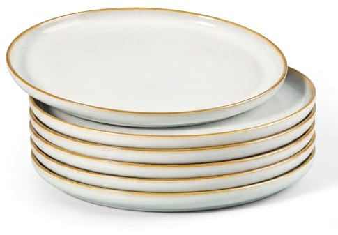 HaWare Dinner Plates Set of 6, 10.5” Reactive Glaze Stoneware Dinnerware Plates for Home Restaurant, Large Round Ceramic Plate, Chip and Scratch Resistant, Microwave & Dishwasher Safe, Pearl White