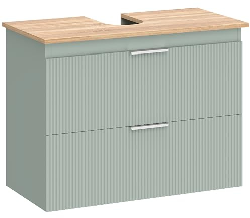 HOMCOM Waschbeckenunterschrank, Badezimmerschrank mit 2 Schubladen, Badezimmerschrank, Unterwaschtisch, moderner Stil, 80 x 40 x 60 cm, Grün und Naturholz