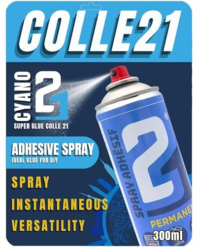 Colle Spray Adhesif Colle21 300 ml – Précision Pro pour Tous Vos Projets Colle en spray puissante et propre pour le modélisme, le bricolage et les usages professionnels, idéale pour le flocage.
