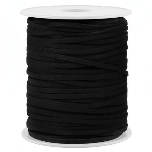 Leather Laces Black Flat Leather String Cord 3mm x 50 Yards Suede String Leathers Strips Ribbon for Jewelry Making Crafts Shoe Laces Bracelets Necklaces(Black)