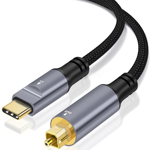 USB C to Toslink Optical Audio Cable, 1.8M Unidirectional USB C to SPDIF Port Male Digital Optic Stereo Audio Cord for Smartphone, Tablet, Laptop, TV/Soundbar, PS5,Speakers & Home Theater Systems