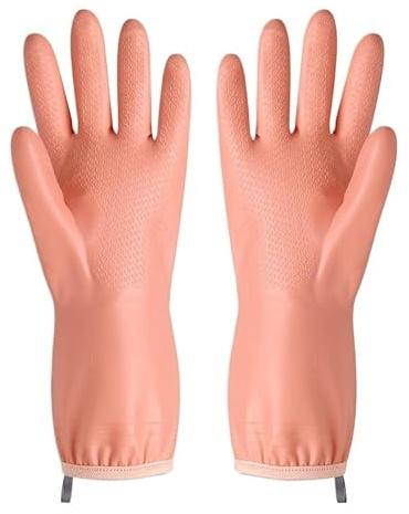 MYXJX rubber gloves, Warm, Plush, Waterproof, Kitchen Dishwashing, Household Gloves, Women's(Pink)