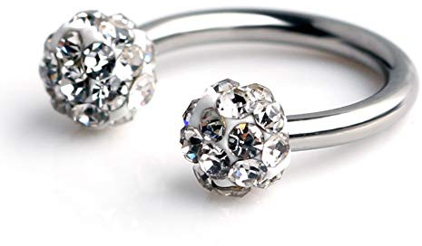 Ruifan 1PC Clear Crystal Nose Septum Horseshoe Earring Eyebrow Lip Helix Tragus Cartilage Piercing Ring 16G 8mm