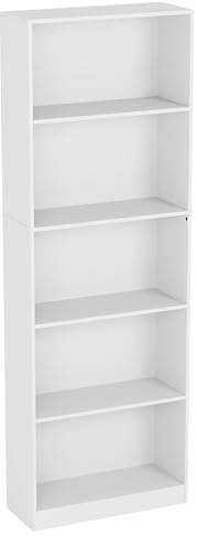 Vida Designs Cambridge 5 Tier Extra Large Bookcase, White Wooden Shelving Display Storage Unit Office Living Room Furniture