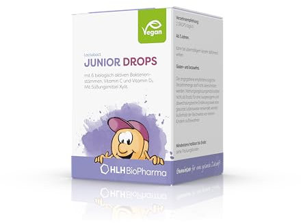 Lactobact JUNIOR DROPS, 2 x 60 Stk. Sparset – Bakterienkultur-Komplex mit 6 altersgerecht abgestimmten, biologisch aktiven Bakterienstämmen + Vitamin C & D3 und Xylit. Ab 3 Jahren