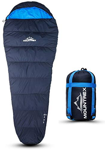 MOUNTREX® Schlafsack - Warm & Leicht (1500g) – 3-4 Jahreszeiten Outdoor Mumienschlafsack (-10°C / 0°C / 10°C) - Camping, Reise, Erwachsene - Kompaktes Packmaß (36x20cm) - Koppelbar