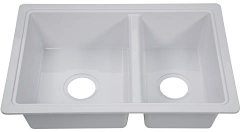 Lippert RV Double Kitchen Galley Sink - 25 x 17 x 6.6 - White — Durable, Space-Saving Sink for RVs and Manufactured Homes - Scratch-Resistant ABS Acrylic - Lightweight and Easy to Install — 809030