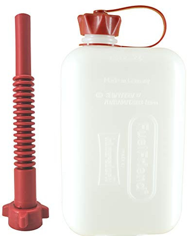 FuelFriend®-BIG CLEAR max. 2,0 Liter - Klein-Benzinkanister Mini-Reservekanister mit UN-Zulassung + Flexibles Premium-Auslaufrohr