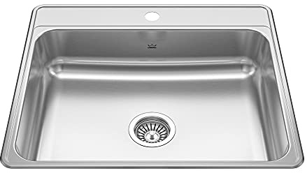 Kindred CSLA2522-8-1CBN Creemore 25-in LR x 22-in FB x 8-in DP Drop In Single Bowl 1-Hole Stainless Steel Kitchen Sink, 25 x 22