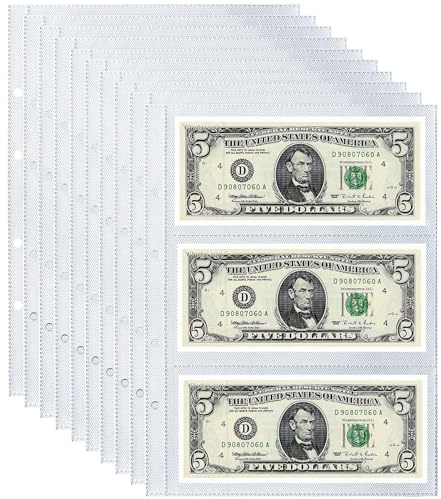 Ettonsun 10 Sheets 60 Pockets Paper Money Collection Pages,Currency Sleeves,Currency Holder Collection Supplies Album Pages for Travel Bill Banknote Stamp Paper Souvenirs Storage