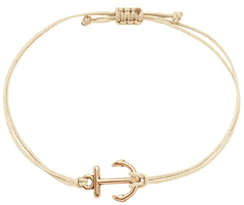 Selfmade Jewelry Armband Damen Roségold Anker Handgemachtes Makramee-Armkettchen Größenverstellbar Inkl. Geschenk-Verpackung (Rosegold - Beige)