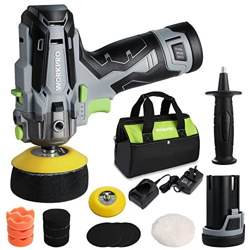 WORKPRO Cordless Buffer Polisher, 12V Mini Polisher Kit with 2 Li-ion Batteries, Variable Speed Buffer & Sander Machine Kit, Ideal for Car Detailing, Sanding, Polishing, Waxing