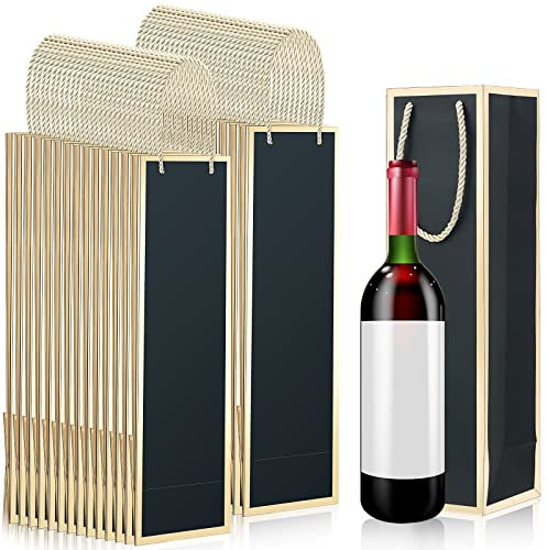 50 Stück Weintüten Weinflaschen Geschenktüten mit Griffen 35,8 x 9,5 x 9,5 cm wiederverwendbare Likörbeutel mit Goldfolien-Druck Krafttüten Papier Weinflaschentasche Geschenk für Geburtstagsparty