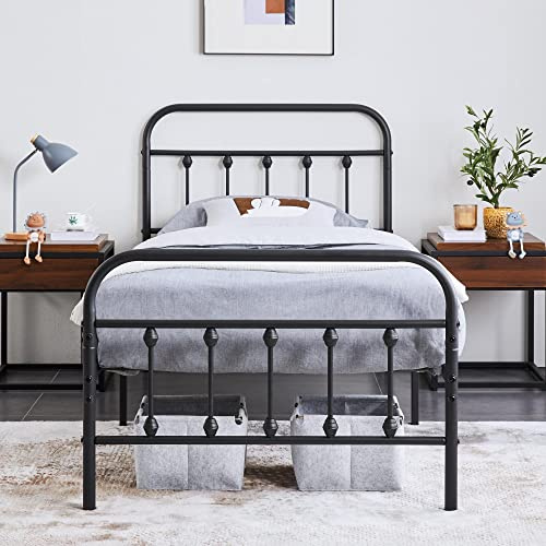 Yaheetech - Cama Individual Doble de Metal, Montaje Simple para Espacios pequeños Adultos 90 x 200 cm, Color Negro