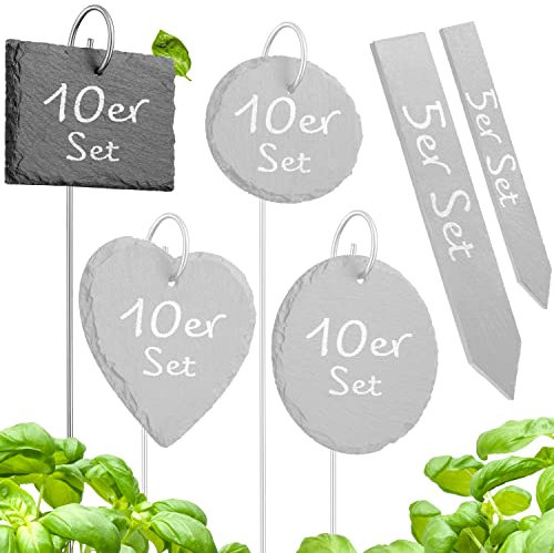 Tiny Garden Pflanzenschilder für draußen wetterfest aus Schiefer - Pflanzenstecker zum beschriften, Kräuterschilder, Blumenschilder, Pflanzenschilder - 10er Set Rechteckig