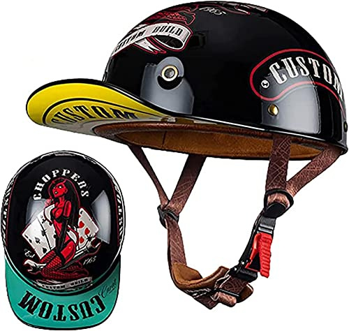 Casque De Moto À Face Ouverte Vintage Certifié DOT Rétro Casquette De Baseball Demi-Casques Hommes Femmes Pour Cruiser Street Scooter Cyclomoteur Casquette Casque De Moto C,M=54-57cm