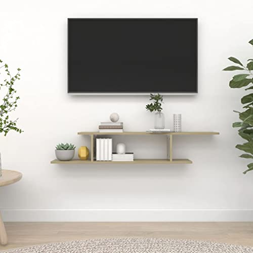 FIRBNUS 125x18x23 cm Estante de Pared para TV Madera Contrachapada Bastidor de Pared Estantes de Wall Estante de Exhibición Suspendidas de Tablero Roble Sonoma Estanterías Flotantes