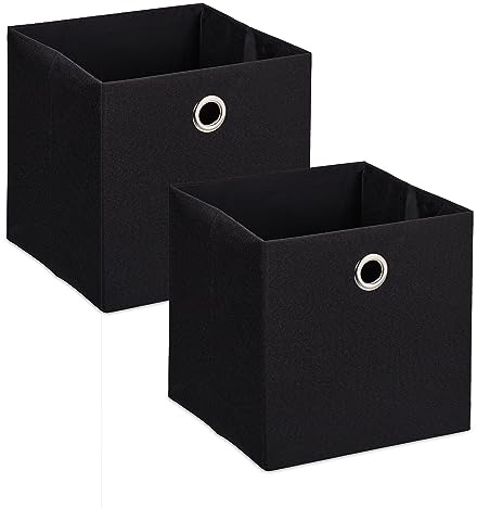 Relaxdays Scatola Portaoggetti, Set 2 Box in Stoffa da Scaffale, Cubo Portagiochi HLP 30, 5x30,5 cm, Moderno, Nero, Lino