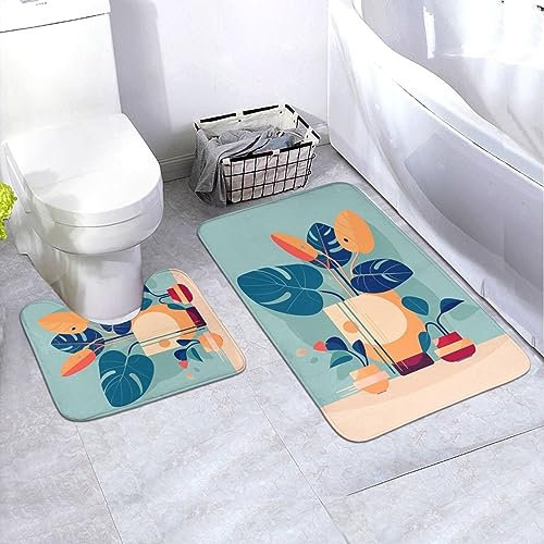 AvImYa Rutschhemmende Bambus-Teppiche, 2 Stück, luxuriös, superweich, Flanell-Teppiche, super saugfähig, Blau / Orange