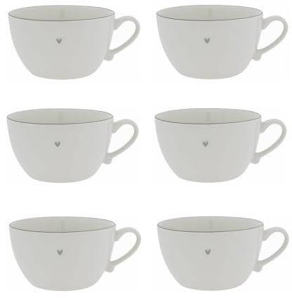 Bastion Collections 6er Set Suppentassen Heart mit grauem Herz D. 15cm für 900ml