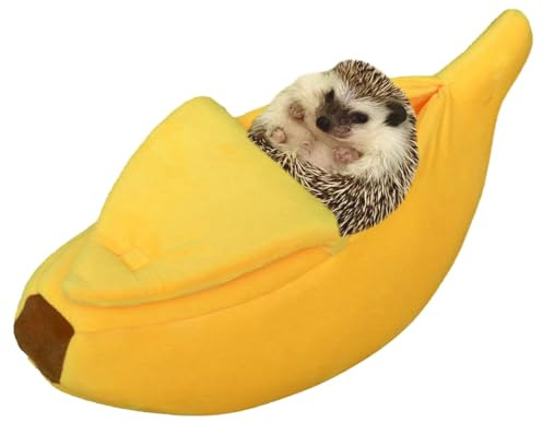 SEZDEKI Small Animal Bed Warm Cozy Banana Cave Hideout Sleep Nest House Habitat for Hedgehog Hamster Rat Chinchilla Guinea Pig Ferret Chinchilla Cage Accessories Pet Supplies (Small, Yellow)