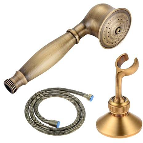 DRELD Retro Duschset Messinggold mit 1,5m Schlauch und Halterung