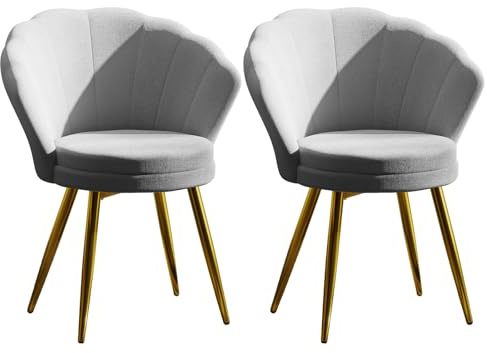 PIPIPOXER 2er Set Muschel Stuhl, Schminktisch Stuhl aus Samt,Sessel Wohnzimmer mit Blütenblätter Rückenlehne,Schminkstuhl für Schlafzimmer/Schminkzimmer, Gray