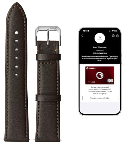 INVIS Smartstrap TOSCANA Mokka 22 mm – Uhrenarmband mit NFC-Kontaktloszahlung | Kalbsleder | Zertifiziert von Mastercard & Visa | Länge: 114/82 mm